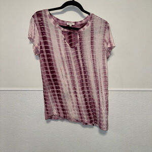 Women's La Miel T-shirt Size S Purple Tie Dye Small Teardrop Cutout